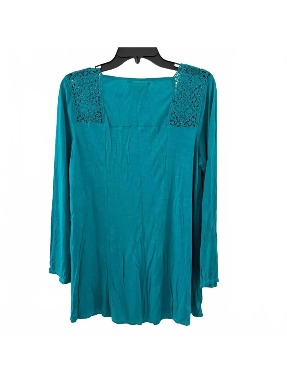 Vintage Nurture Teal Crochet Boho Top Square Neck Whimsigoth Fairy Size Medium - Picture 2 of 4